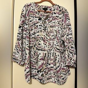JM Collection Blouse Top XXL Women's Artistic Print Pleated-Back